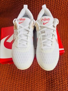 Nike White Sneakers with Coral Accent Swoosh